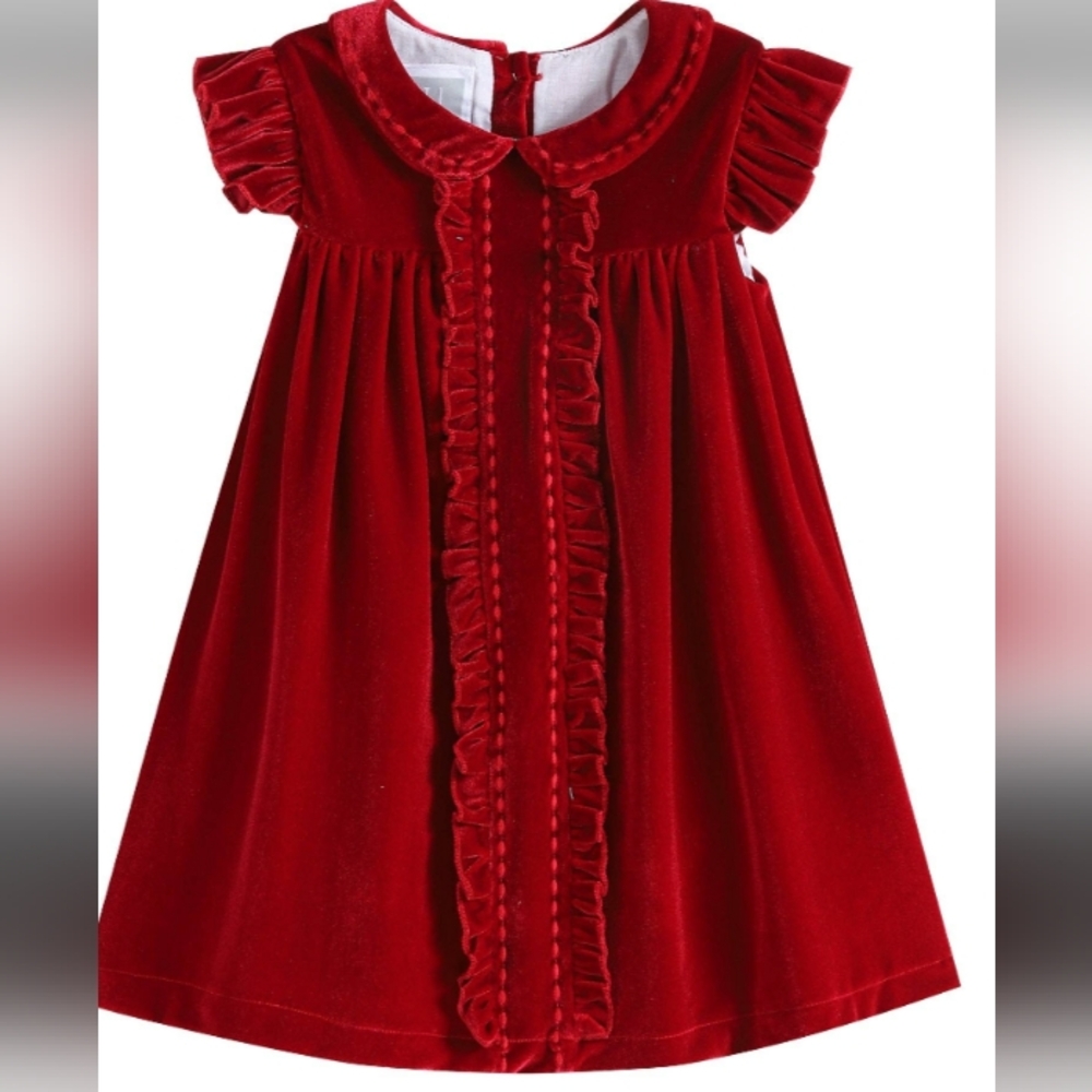 Red A-line Dress with Peter Pan Collar and Flutter Sleeves